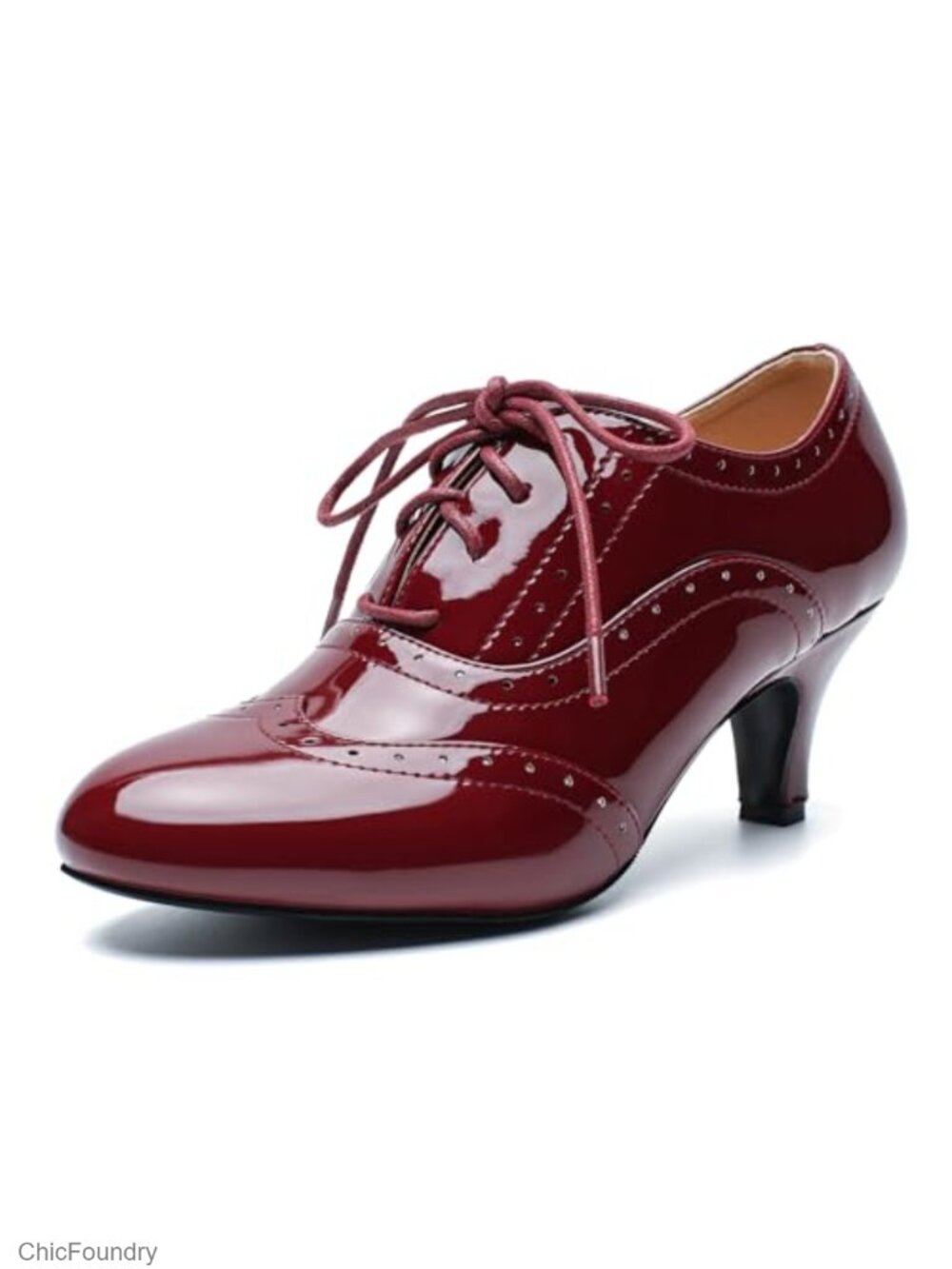 Vintage Oxford Pumps Lace Up Wingtip Brogues Kitten Heel Retro Dress Shoes